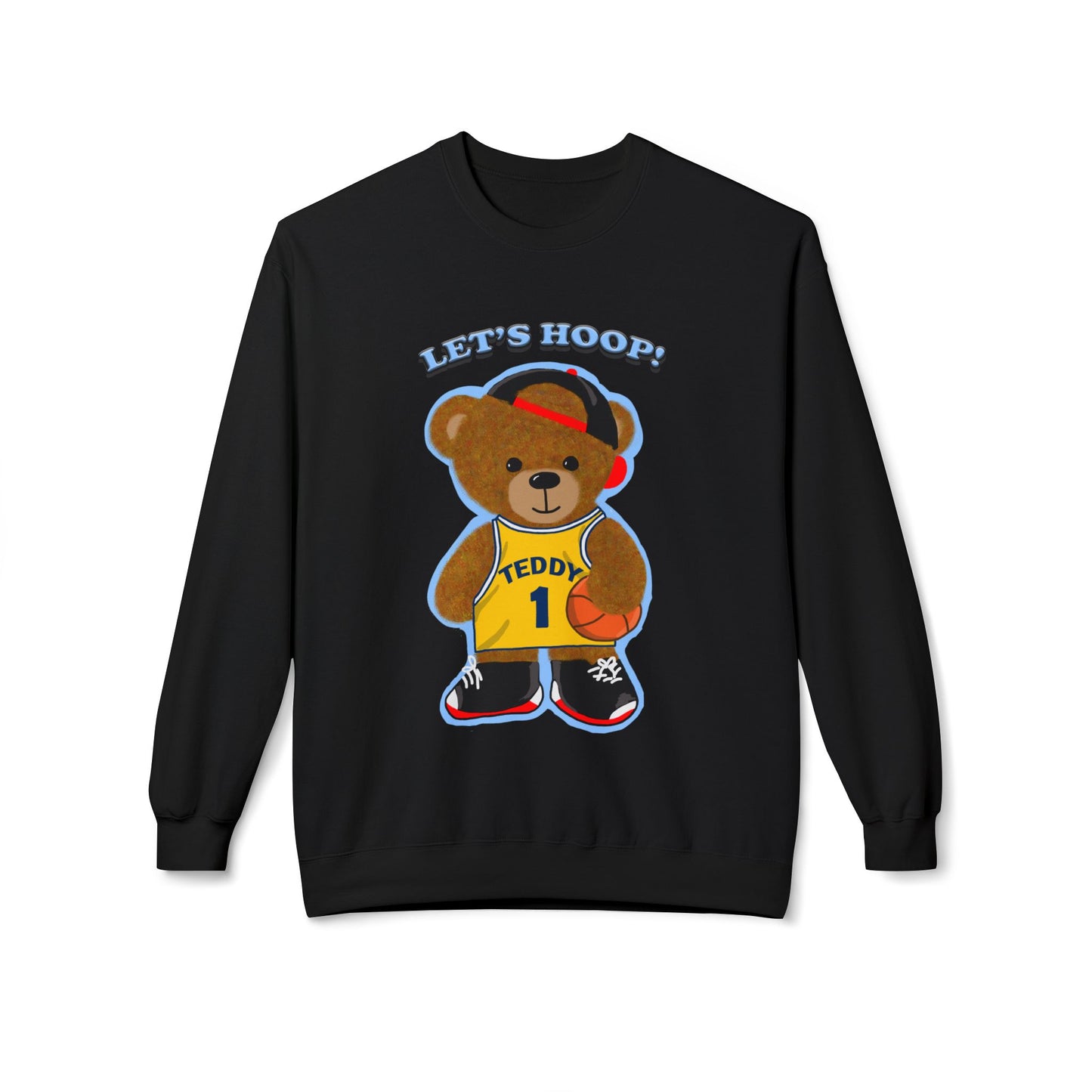 Cute Teddy Bear Basketball Crewneck Sweatshirt, Unisex Retro Fleece Top, Perfect Gift for Sports Lovers, Cozy Layering Piece, Fun Streetwear
