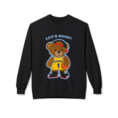 Cute Teddy Bear Basketball Crewneck Sweatshirt, Unisex Retro Fleece Top, Perfect Gift for Sports Lovers, Cozy Layering Piece, Fun Streetwear