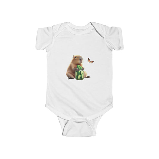 Infant Bodysuit with Capibara and Cucumber Jar Design