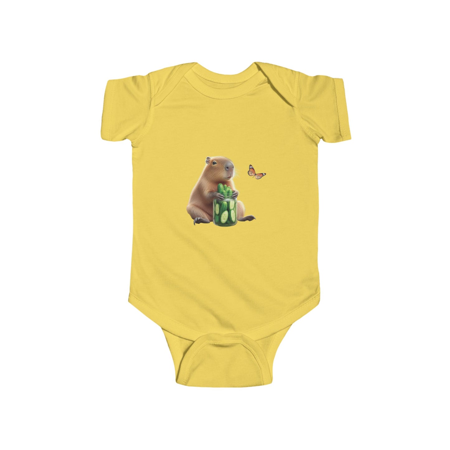 Infant Bodysuit with Capibara and Cucumber Jar Design