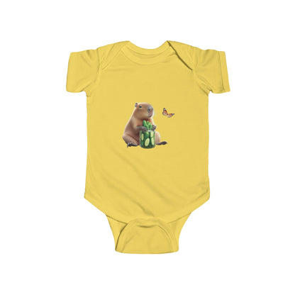 Infant Bodysuit with Capibara and Cucumber Jar Design