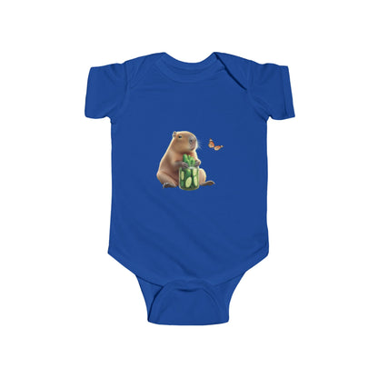 Infant Bodysuit with Capibara and Cucumber Jar Design