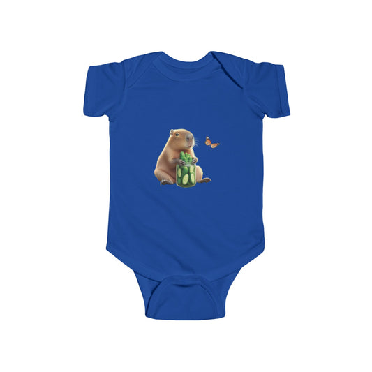 Infant Bodysuit with Capibara and Cucumber Jar Design