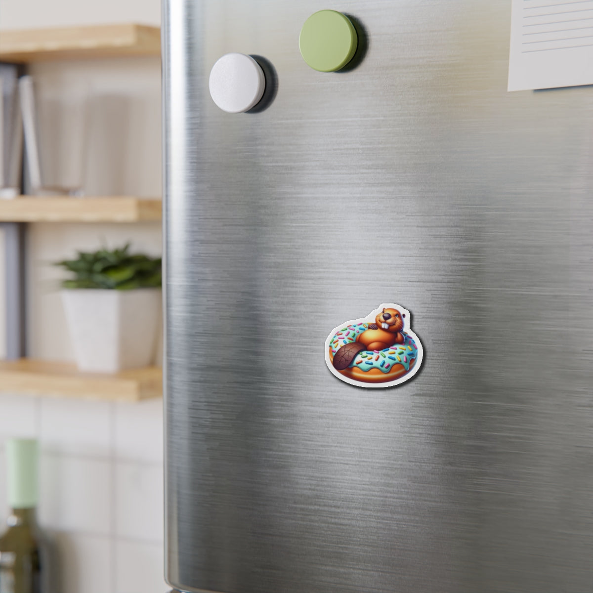 Charming Beaver Donut Die-Cut Magnet | Cute Kitchen Decor, Refrigerator Magnet, Gift for Animal Lovers, Fun Office Accessory