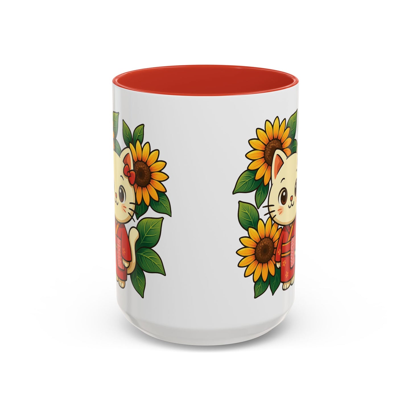 Cute Cat Floral Accent Coffee Mug - Kitty Lover Gift, Tea Cup, Home Decor, Anime Inspired, Coffee Lover Gift
