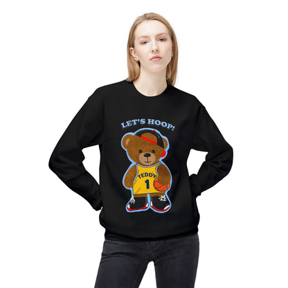 Cute Teddy Bear Basketball Crewneck Sweatshirt, Unisex Retro Fleece Top, Perfect Gift for Sports Lovers, Cozy Layering Piece, Fun Streetwear