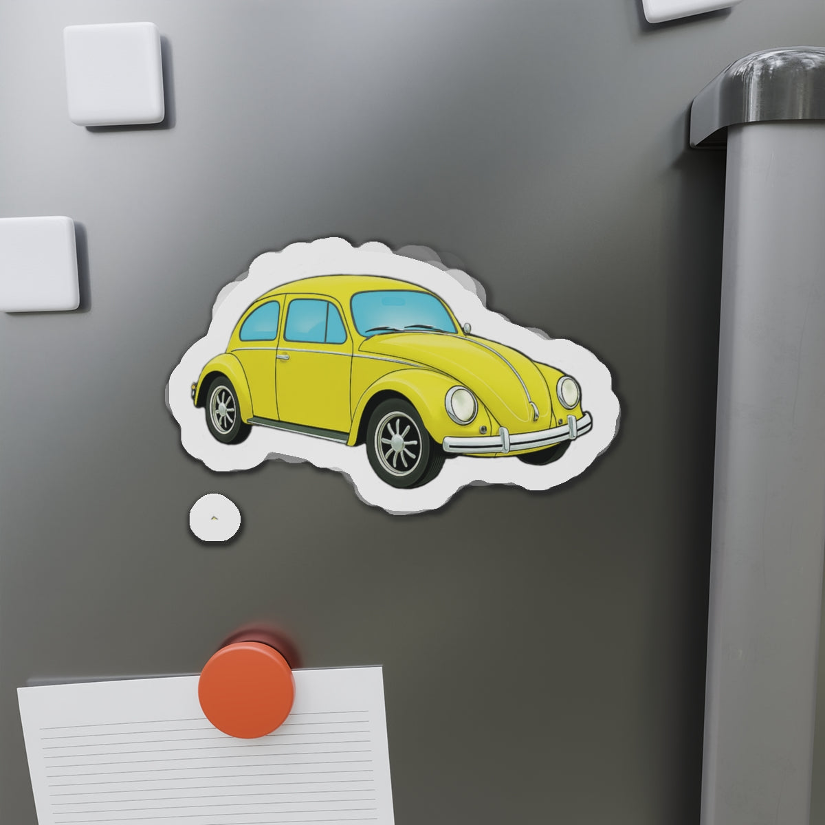 Yellow Beetle Car Die-Cut Magnet - Fun Auto Décor, Car Lover Gift, Fridge Magnet, Cute Home Accessories, Retro Style Décor