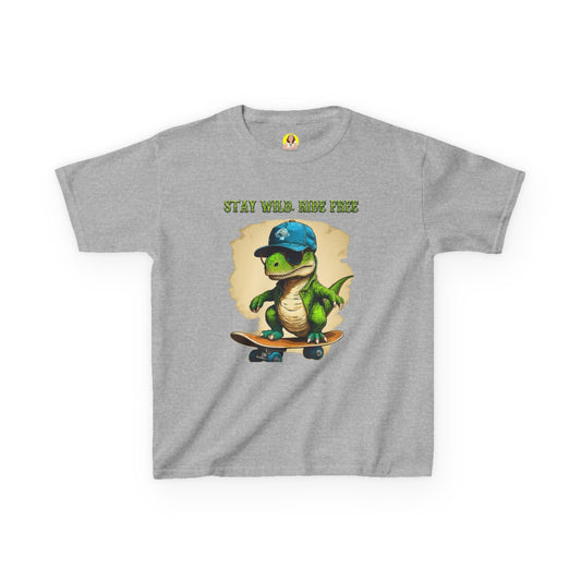 Kids Graphic Tee with Dinosaur Design, Stay Wild, Fun T-Shirt for Boys, Youth Apparel, Gift for Birthdays, Playdate Wear, Casual Style