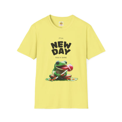 Unisex Frog Graphic T-Shirt - 'It's a New Day, Rise N' Shine'