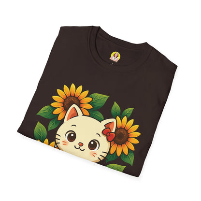 Cute Cat Floral T-Shirt | Softstyle Tee for Cat Lovers, Gifts for Her, Casual Wear, Birthday Present, Spring Fashion