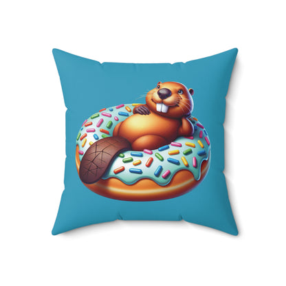 Fun Beaver Donut Pillow - Colorful Square Cushion for Kids' Rooms & Play Areas