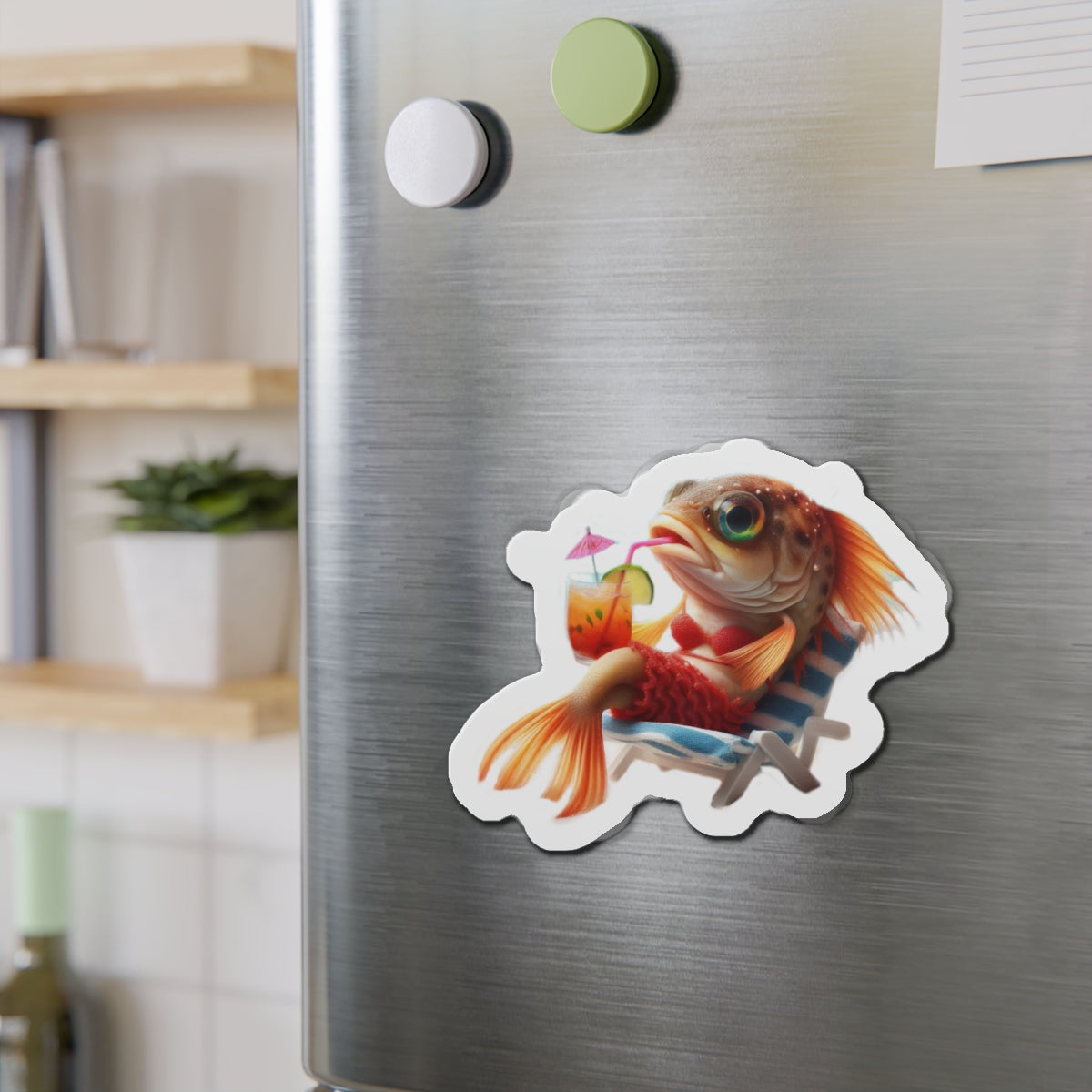 Relaxing Fish Die-Cut Magnet, Fun Fridge Decor, Unique Gift for Fish Lovers, Summer Vibe Home Accessory, Playful Kitchen Art