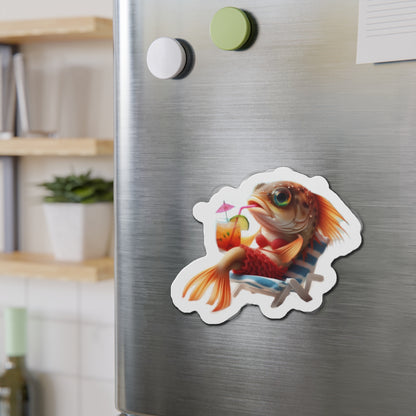 Relaxing Fish Die-Cut Magnet, Fun Fridge Decor, Unique Gift for Fish Lovers, Summer Vibe Home Accessory, Playful Kitchen Art