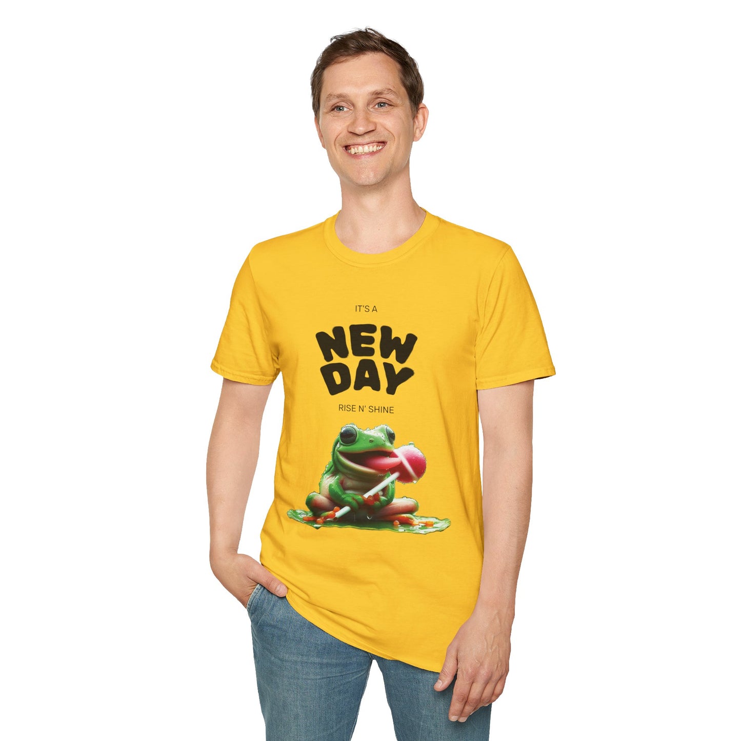 Unisex Frog Graphic T-Shirt - 'It's a New Day, Rise N' Shine'