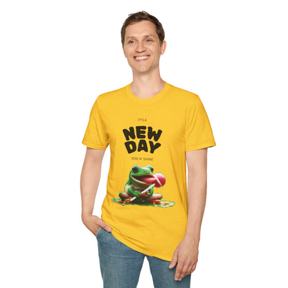 Unisex Frog Graphic T-Shirt - 'It's a New Day, Rise N' Shine'