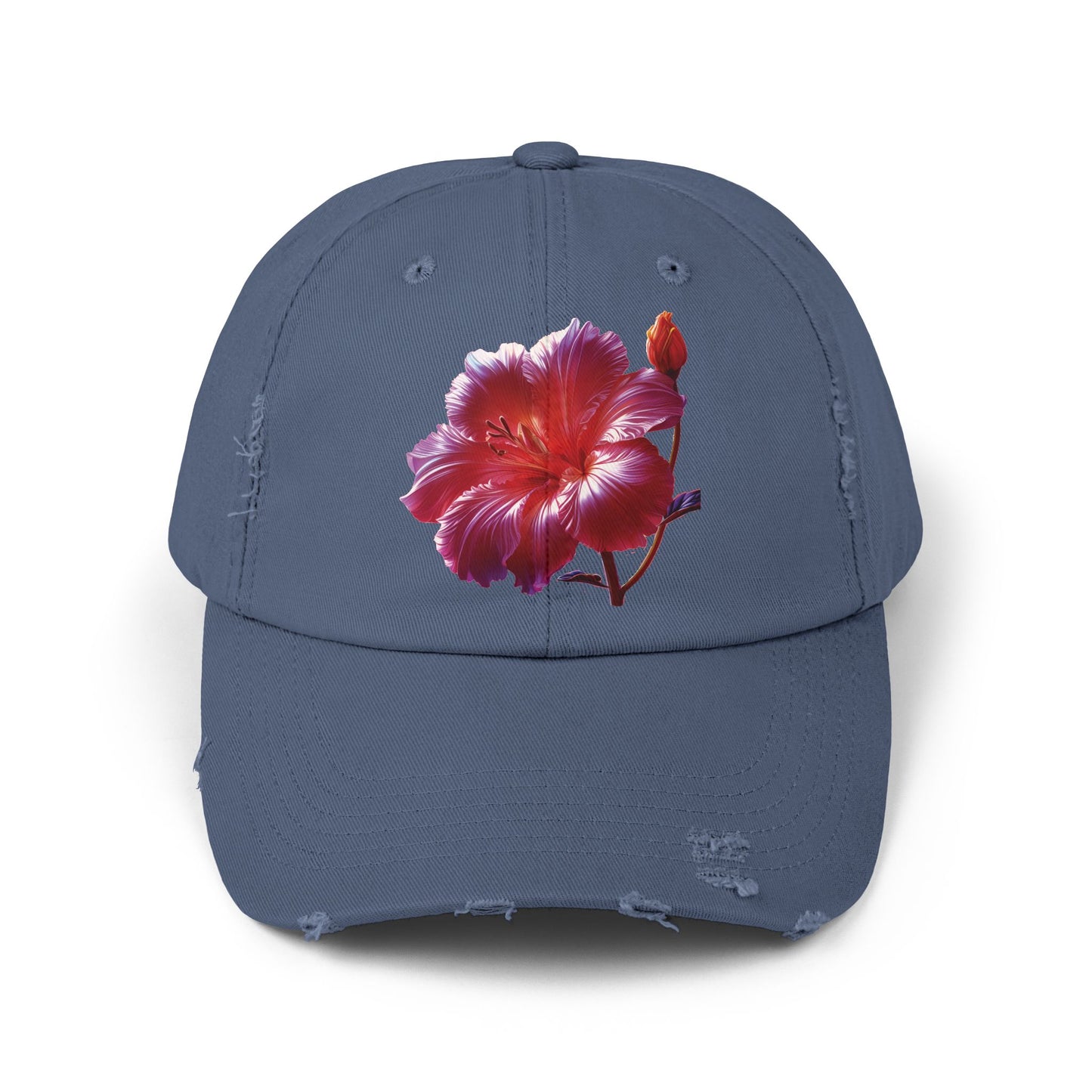 Hibiscus Flower Distressed Cap, Floral Baseball Hat, Trendy Unisex Hat, Summer Accessory, Gift for Garden Lovers, Casual Wear