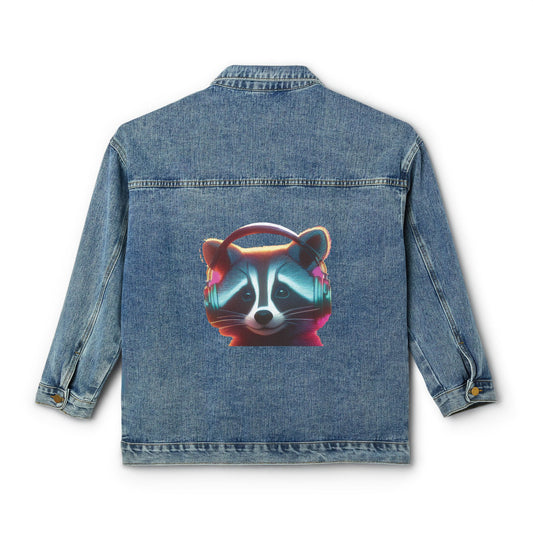 Vibrant Raccoon Women's Denim Jacket, Casual Outerwear, Trendy Fall Fashion, Gift for Her, Street Style Layering