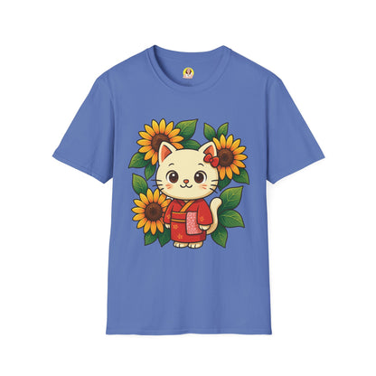 Cute Cat Floral T-Shirt | Softstyle Tee for Cat Lovers, Gifts for Her, Casual Wear, Birthday Present, Spring Fashion