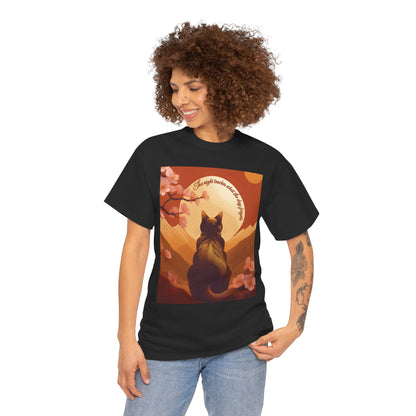 Cat Lover's Sunset Tee, Unisex Heavy Cotton Shirt, Gift for Cat Owners, Pet Lover Apparel, Cute Graphic Tee, Nature Inspired Design