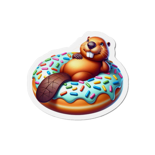 Charming Beaver Donut Die-Cut Magnet | Cute Kitchen Decor, Refrigerator Magnet, Gift for Animal Lovers, Fun Office Accessory