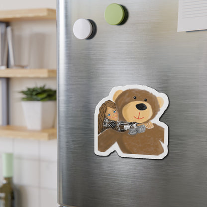 Cute Bear and Girl Die-Cut Magnet | Perfect Gift for Kids, Home Decor, Fridge Magnet, Nursery Decoration, Kids' Room