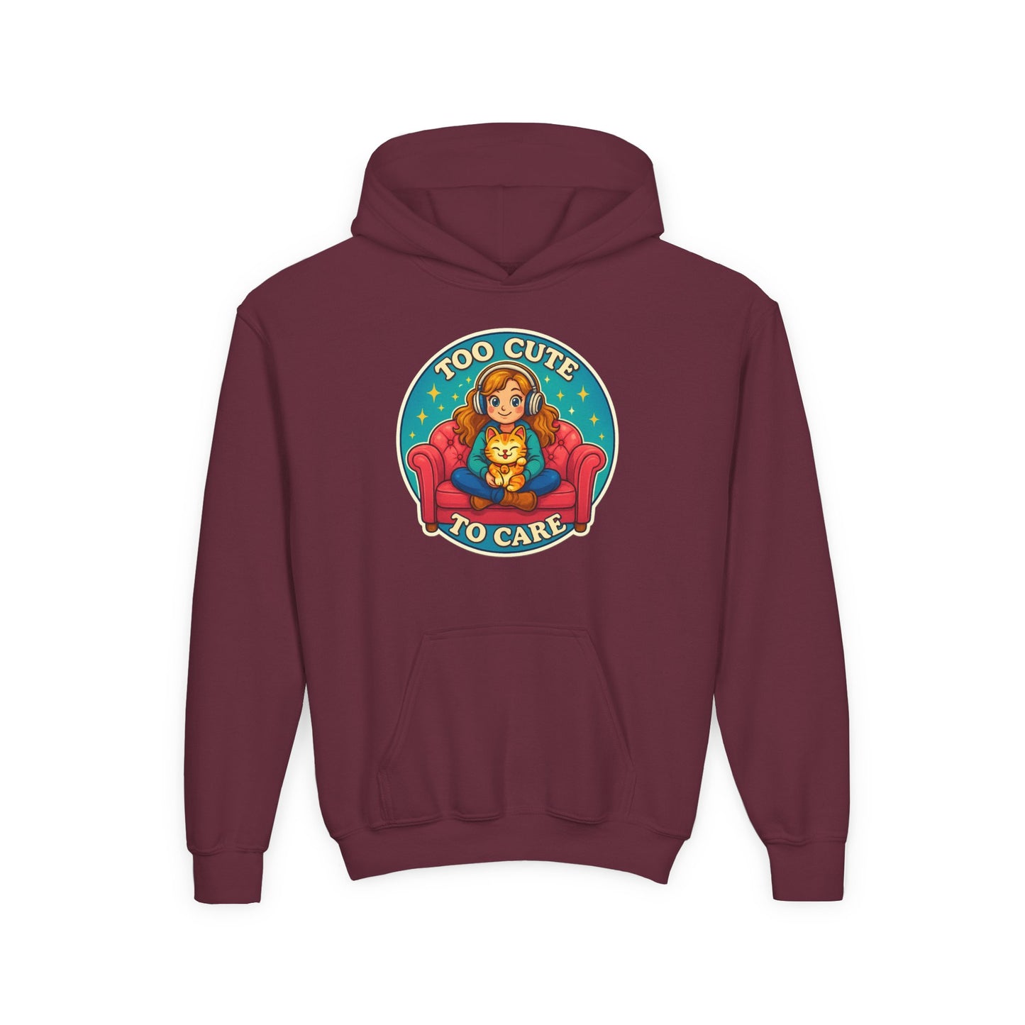Youth Cute Pet Lover Hoodie, Cozy Animal Sweatshirt, Gifts for Kids, Birthday Present, Holiday Apparel, Too Cute to Care