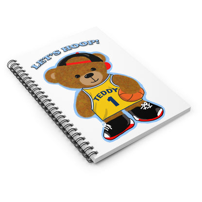 Basketball-Themed Spiral Notebook, Cute Teddy Bear Notepad for Kids, School Supplies, Gift for Young Athletes, Let's Hoop!