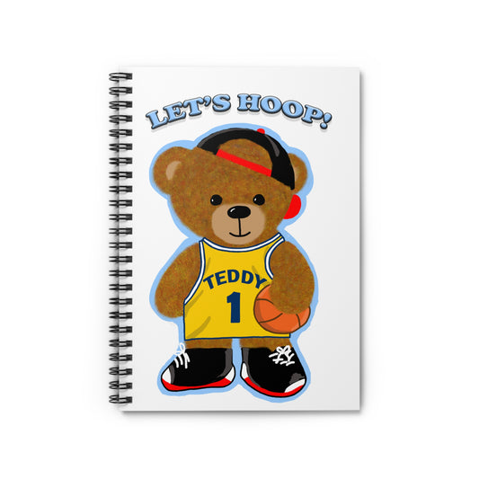 Basketball-Themed Spiral Notebook, Cute Teddy Bear Notepad for Kids, School Supplies, Gift for Young Athletes, Let's Hoop!