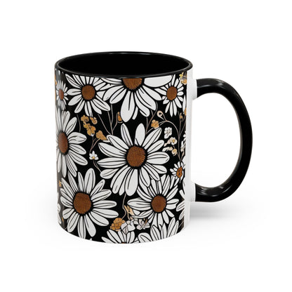 Floral Accent Coffee Mug, Daisy Design Mug for Home, Gift for Plant Lovers, Cute Coffee Cup, Spring Inspired Kitchenware