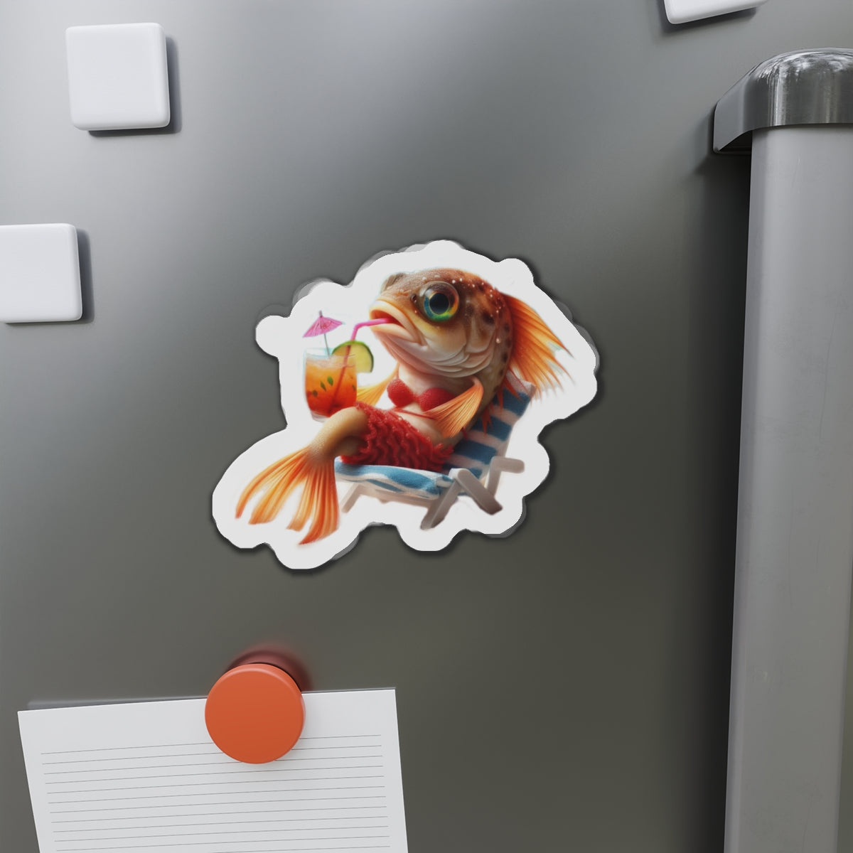 Relaxing Fish Die-Cut Magnet, Fun Fridge Decor, Unique Gift for Fish Lovers, Summer Vibe Home Accessory, Playful Kitchen Art