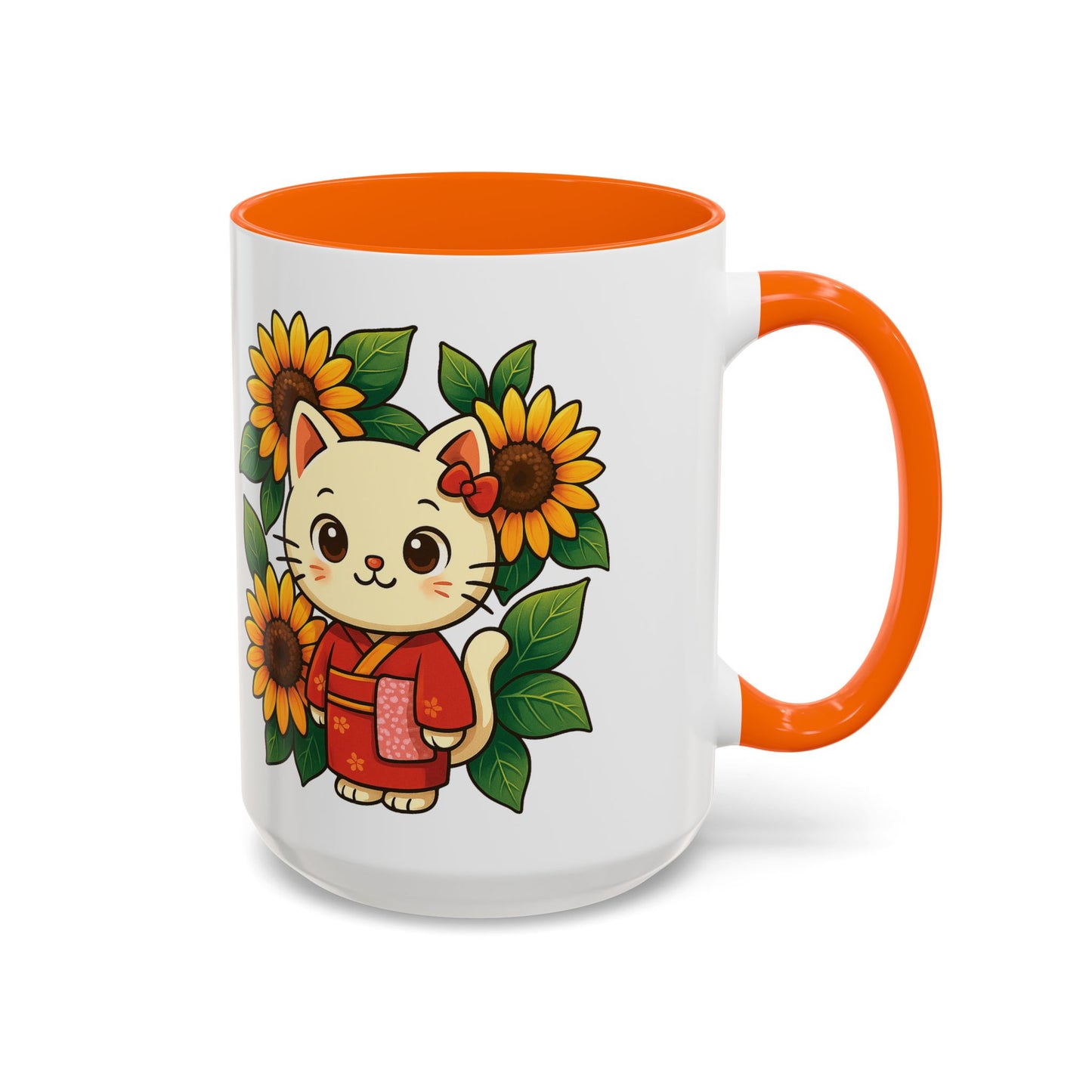Cute Cat Floral Accent Coffee Mug - Kitty Lover Gift, Tea Cup, Home Decor, Anime Inspired, Coffee Lover Gift