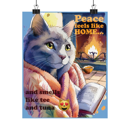 Cozy Cat Wall Art, Peace Feels Like Home Poster, Cat Lover Decor, Living Room Wall Decor, Gift for Cat Owners