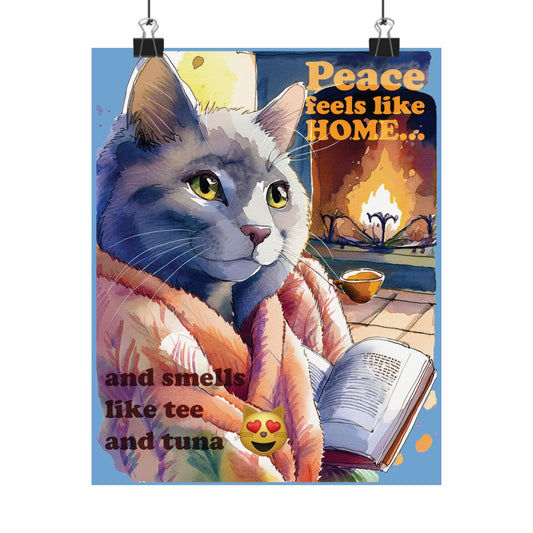 Cozy Cat Wall Art, Peace Feels Like Home Poster, Cat Lover Decor, Living Room Wall Decor, Gift for Cat Owners