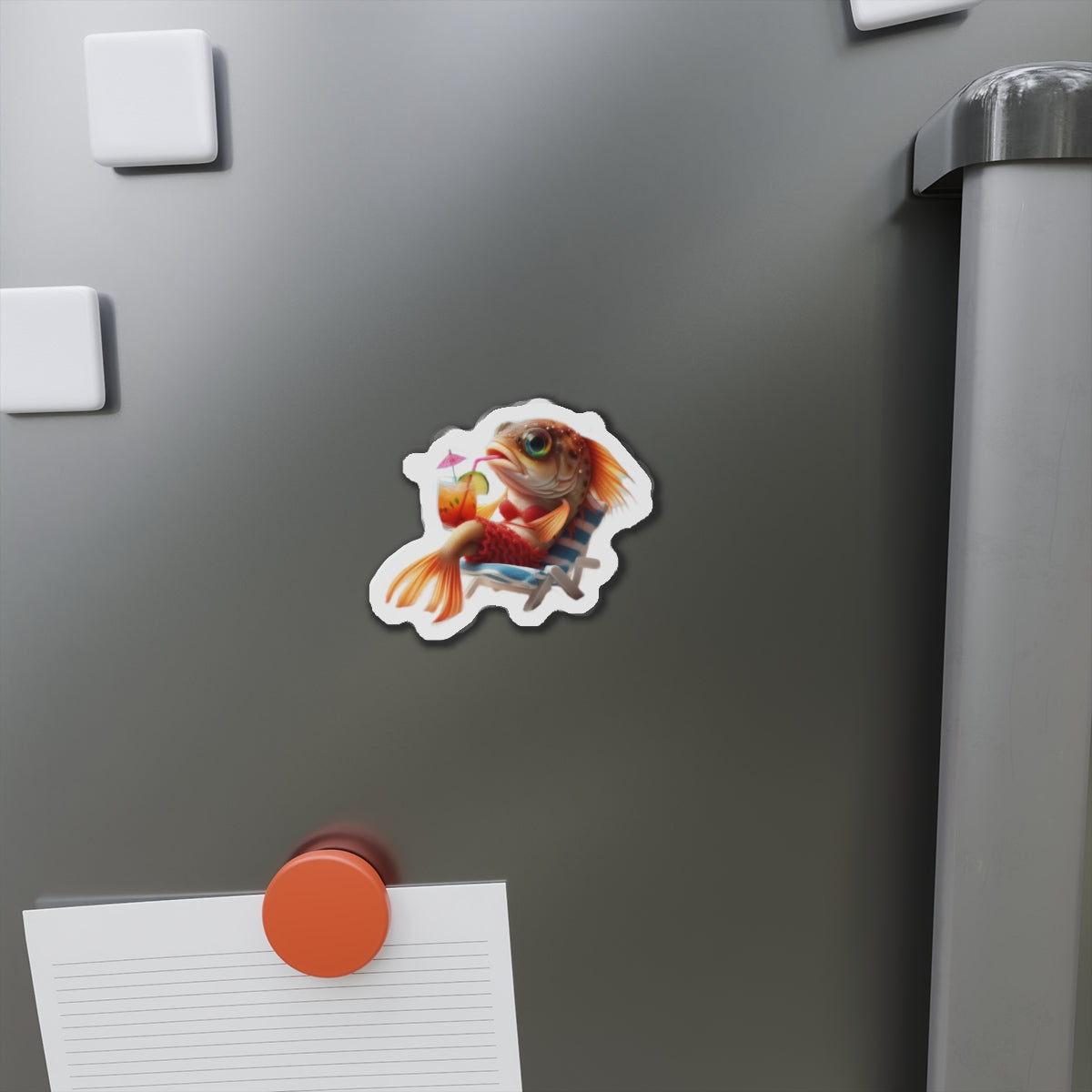 Relaxing Fish Die-Cut Magnet, Fun Fridge Decor, Unique Gift for Fish Lovers, Summer Vibe Home Accessory, Playful Kitchen Art