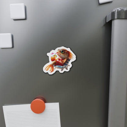 Relaxing Fish Die-Cut Magnet, Fun Fridge Decor, Unique Gift for Fish Lovers, Summer Vibe Home Accessory, Playful Kitchen Art