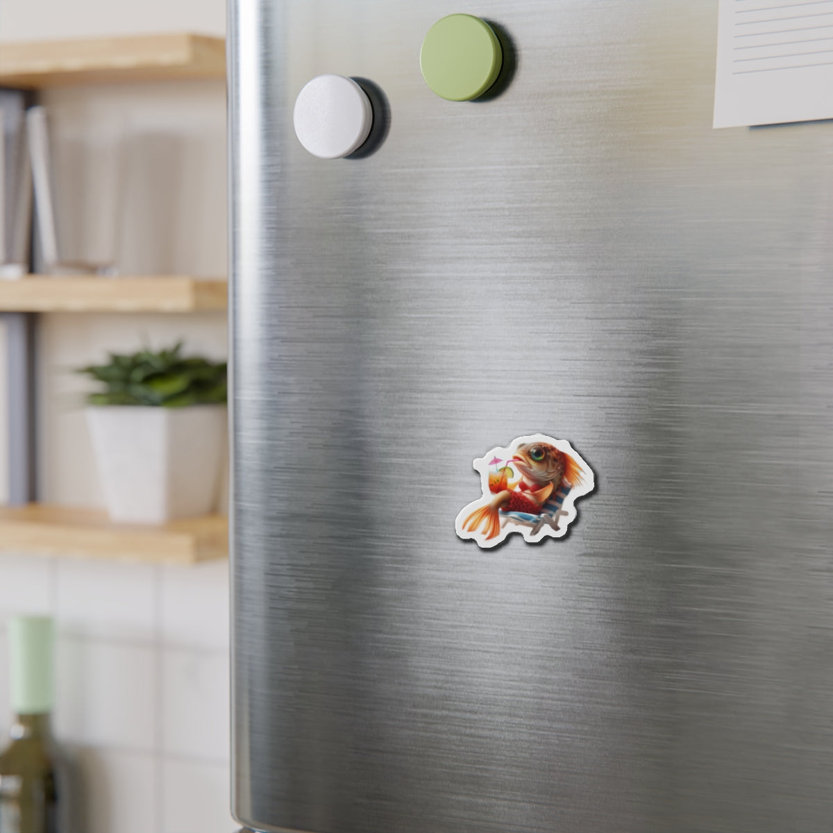 Relaxing Fish Die-Cut Magnet, Fun Fridge Decor, Unique Gift for Fish Lovers, Summer Vibe Home Accessory, Playful Kitchen Art