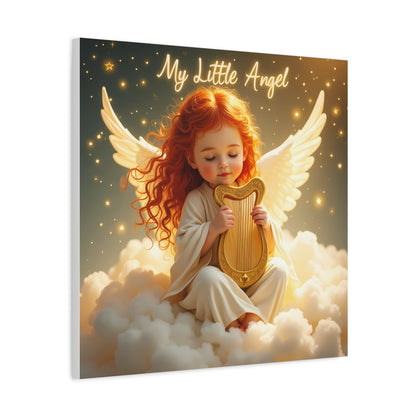 Angel Harp Canvas Art Print, Nursery Decor, Whimsical Home Accent, Gift for Baby Shower, Kids Room Wall Art, Ethereal Artwork