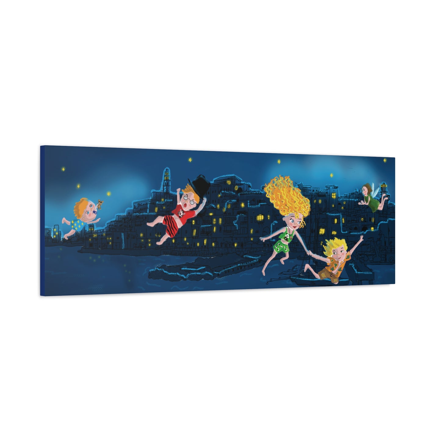 Whimsical Night Sky Canvas Art, Kids' Room Decor, Playful Wall Art, Dreamy Decor for Children, Magical Nighttime Scene