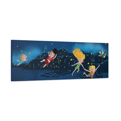 Whimsical Night Sky Canvas Art, Kids' Room Decor, Playful Wall Art, Dreamy Decor for Children, Magical Nighttime Scene