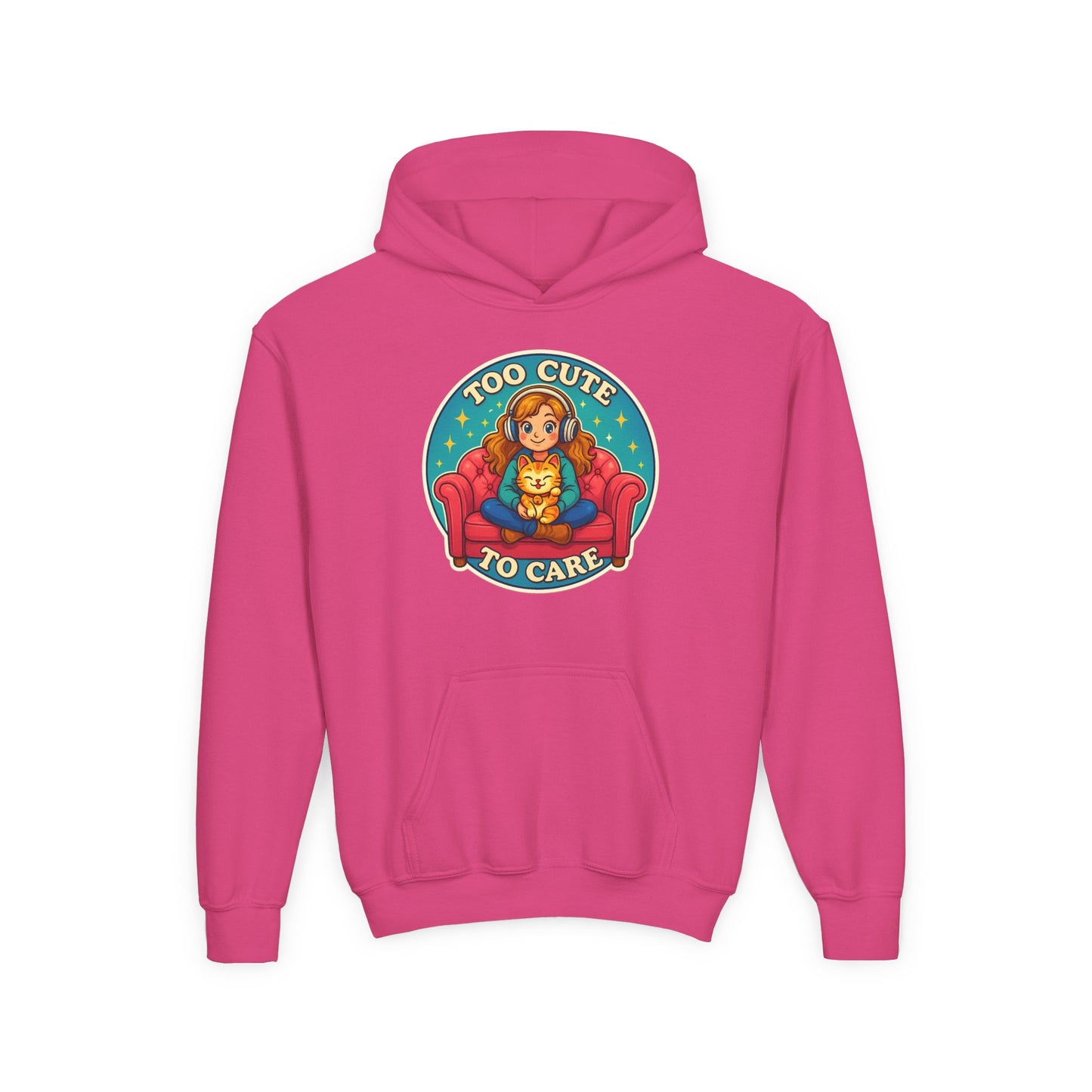 Youth Cute Pet Lover Hoodie, Cozy Animal Sweatshirt, Gifts for Kids, Birthday Present, Holiday Apparel, Too Cute to Care