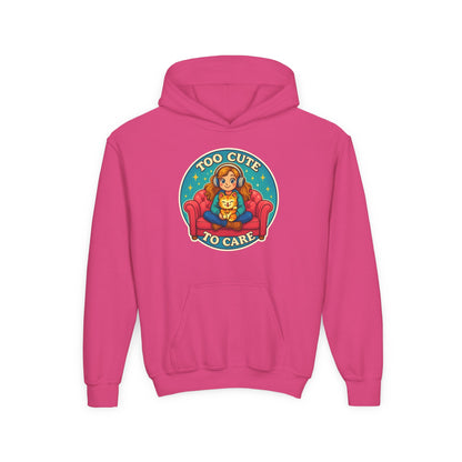 Youth Cute Pet Lover Hoodie, Cozy Animal Sweatshirt, Gifts for Kids, Birthday Present, Holiday Apparel, Too Cute to Care