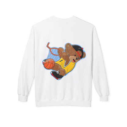 Cute Teddy Bear Basketball Crewneck Sweatshirt, Unisex Retro Fleece Top, Perfect Gift for Sports Lovers, Cozy Layering Piece, Fun Streetwear