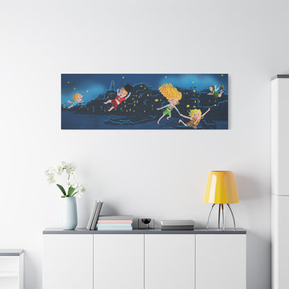 Whimsical Night Sky Canvas Art, Kids' Room Decor, Playful Wall Art, Dreamy Decor for Children, Magical Nighttime Scene