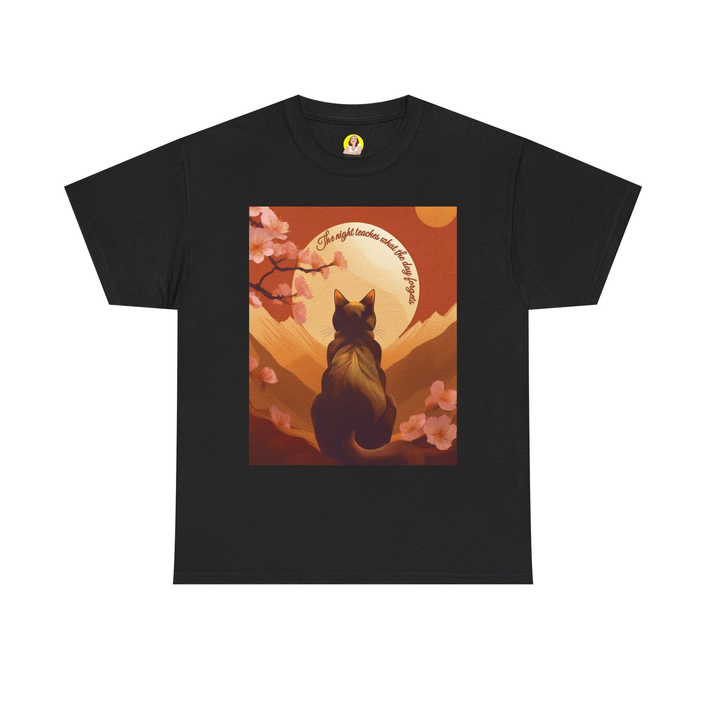 Cat Lover's Sunset Tee, Unisex Heavy Cotton Shirt, Gift for Cat Owners, Pet Lover Apparel, Cute Graphic Tee, Nature Inspired Design
