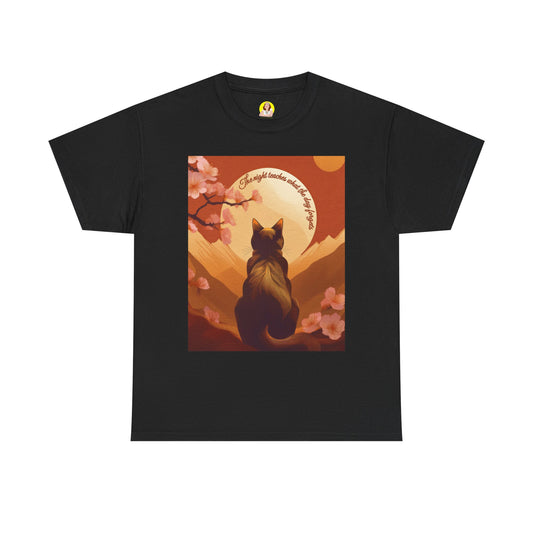 Cat Lover's Sunset Tee, Unisex Heavy Cotton Shirt, Gift for Cat Owners, Pet Lover Apparel, Cute Graphic Tee, Nature Inspired Design