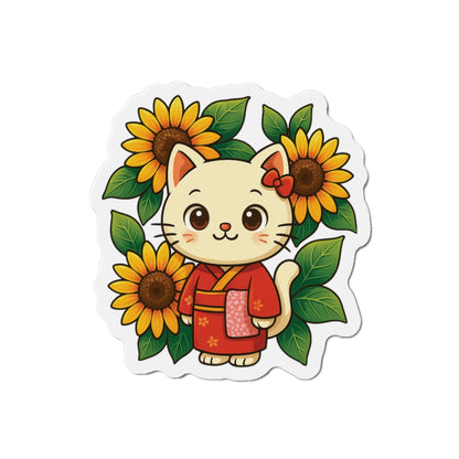Cute Cat & Sunflower Die-Cut Magnets, Whimsical Kitchen Decor, Gift for Cat Lovers, Fridge Magnet, Spring Decor