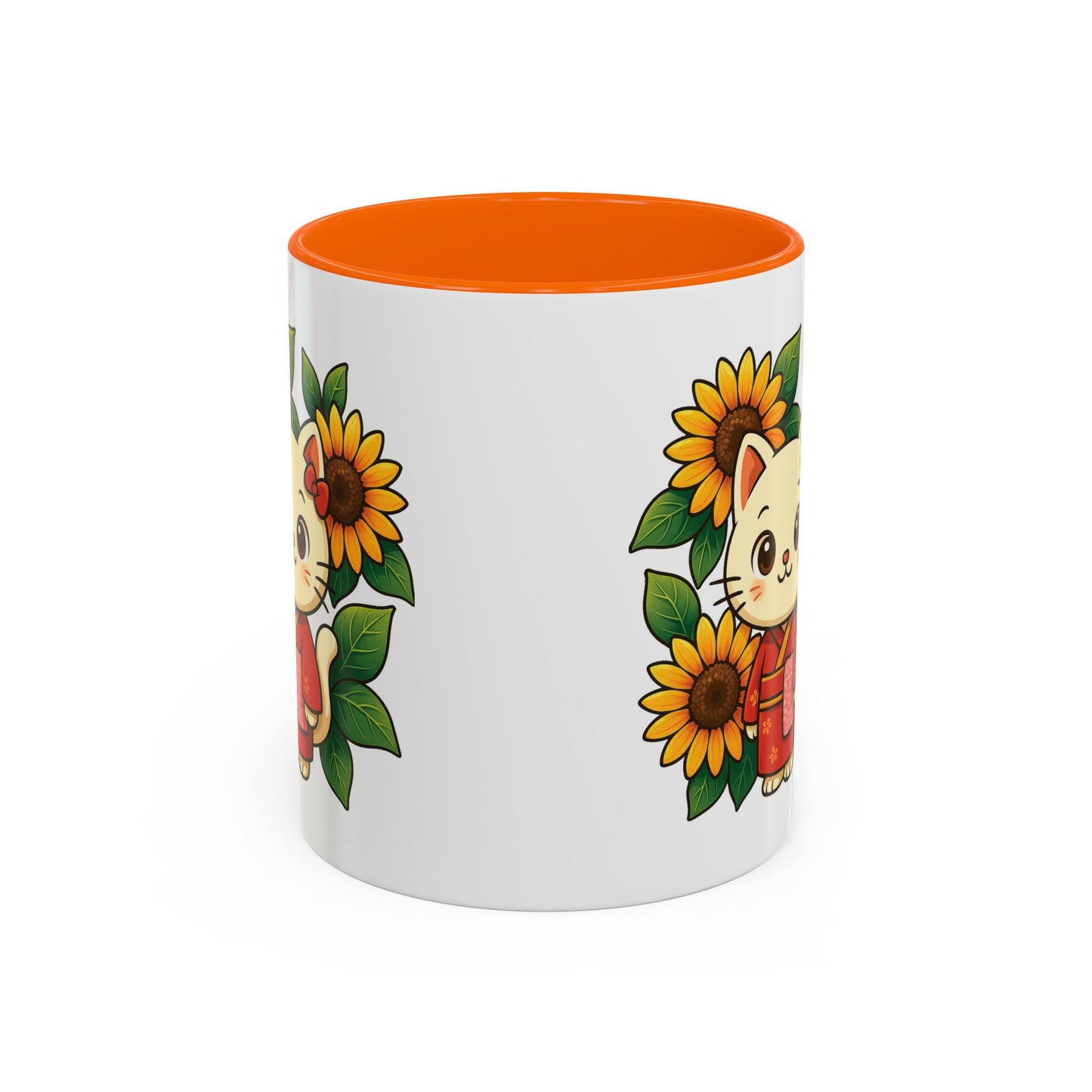 Cute Cat Floral Accent Coffee Mug - Kitty Lover Gift, Tea Cup, Home Decor, Anime Inspired, Coffee Lover Gift