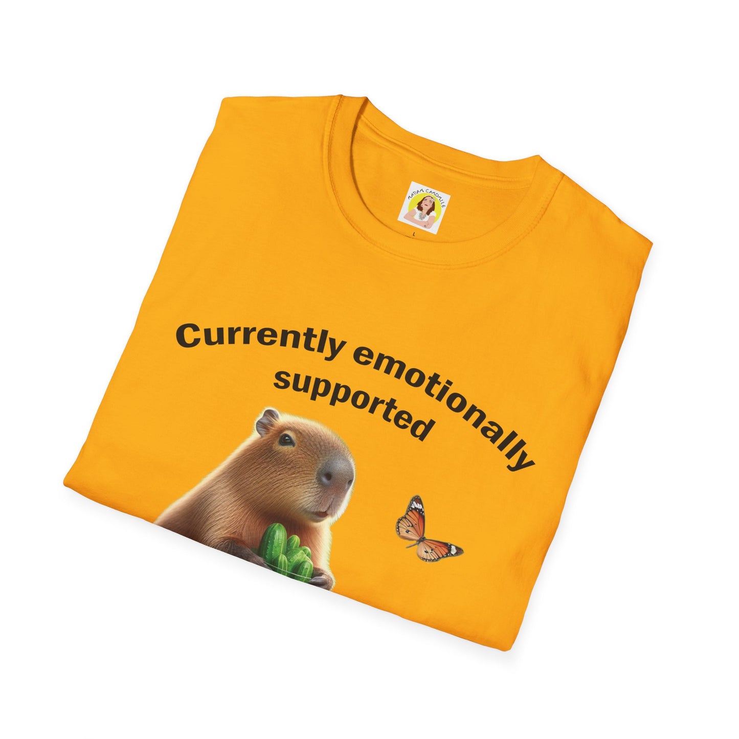 Cute Capybara with cucumber jar and Butterfly Unisex Softstyle T-Shirt