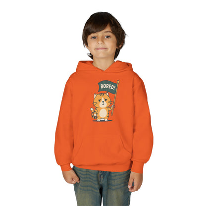 Funny Cat Bored Youth Hoodie, Cute Cat Sweatshirt, Kids Gift, Animal Lover Apparel, Fun Hoodie for Children, Everyday Wear