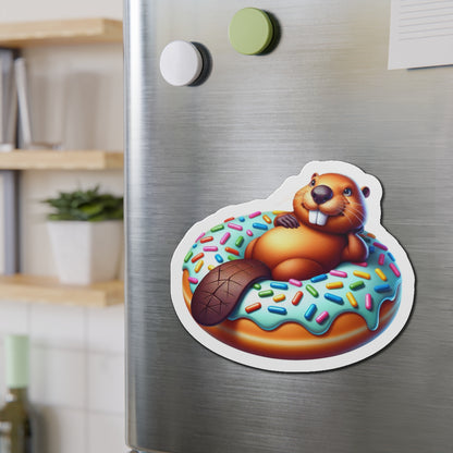 Charming Beaver Donut Die-Cut Magnet | Cute Kitchen Decor, Refrigerator Magnet, Gift for Animal Lovers, Fun Office Accessory